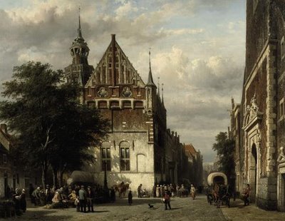 Stadhuis van Kampen, geschilderd in de 19e eeuw.