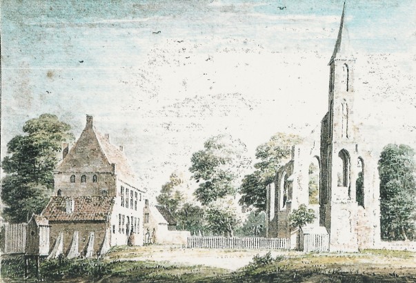 Benedictijner klooster. In 1603, ten tijde van de Reformatie, is het opgeheven. Tot in de 18e eeuw waren de resten van het klooster, en vooral de toren, nog te zien. Onze voorouders zouden dus best bij de ruïne van dit klooster gestaan kunnen hebben.